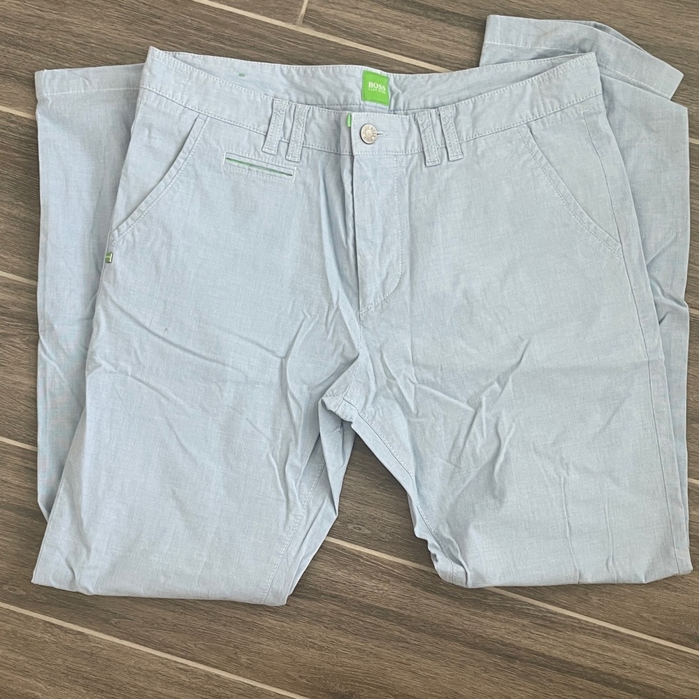 BOSS Light Blue Men’s Chinos with Subtle Green Trim